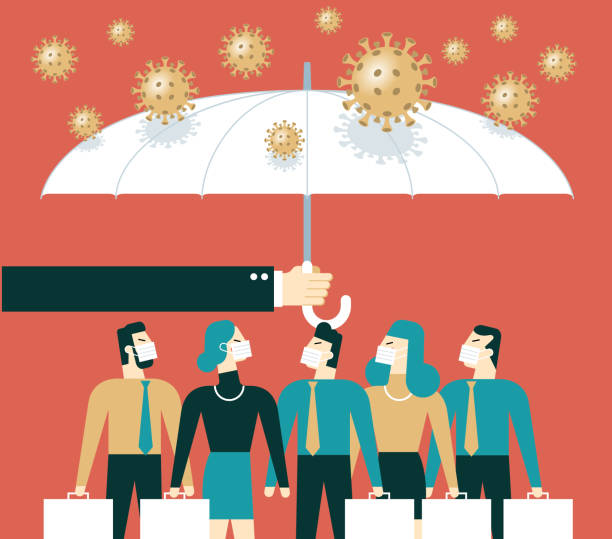 Umbrella protects people from infection with new coronavirus pneumonia stock illustration
