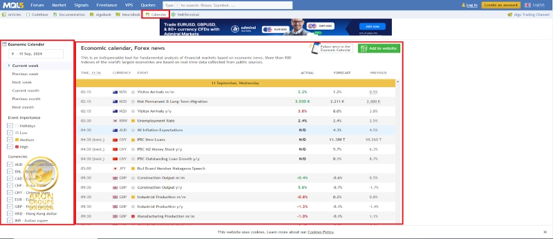 تقویم اقتصادی در mql5