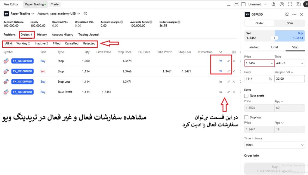 نحوه اردر گذاری در تریدینگ ویو