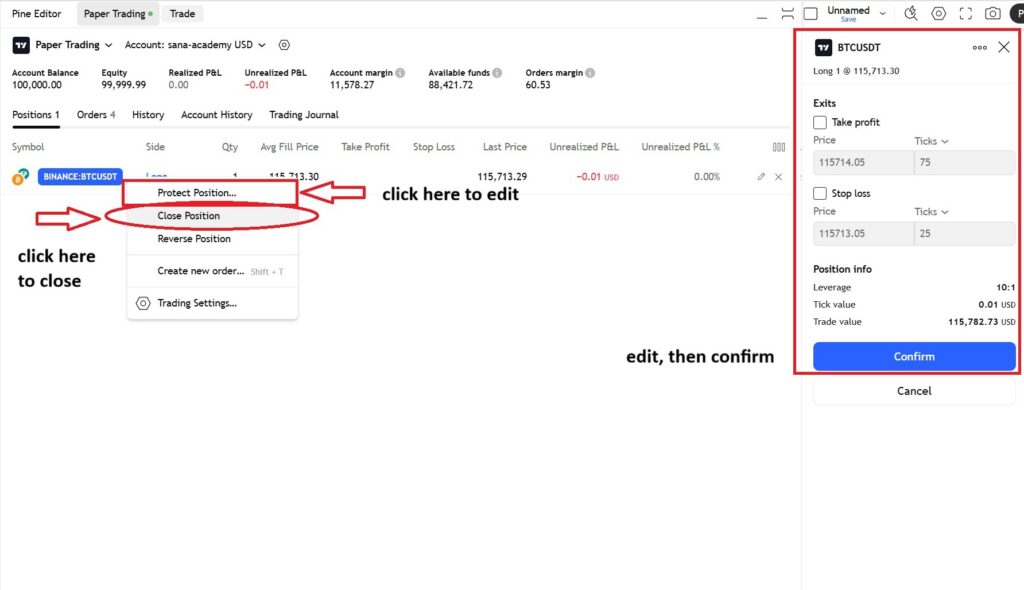 Place Orders in TradingView