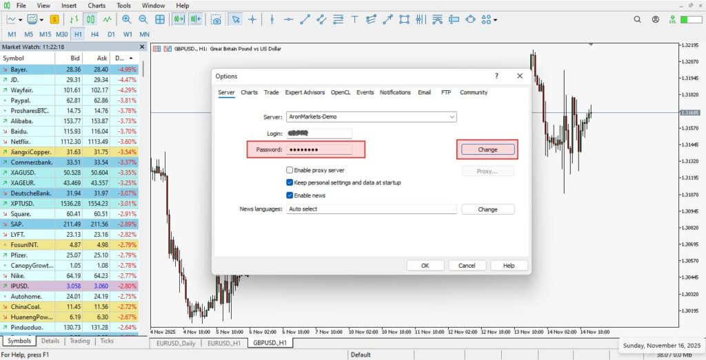 بازیابی رمز عبور متاتریدر