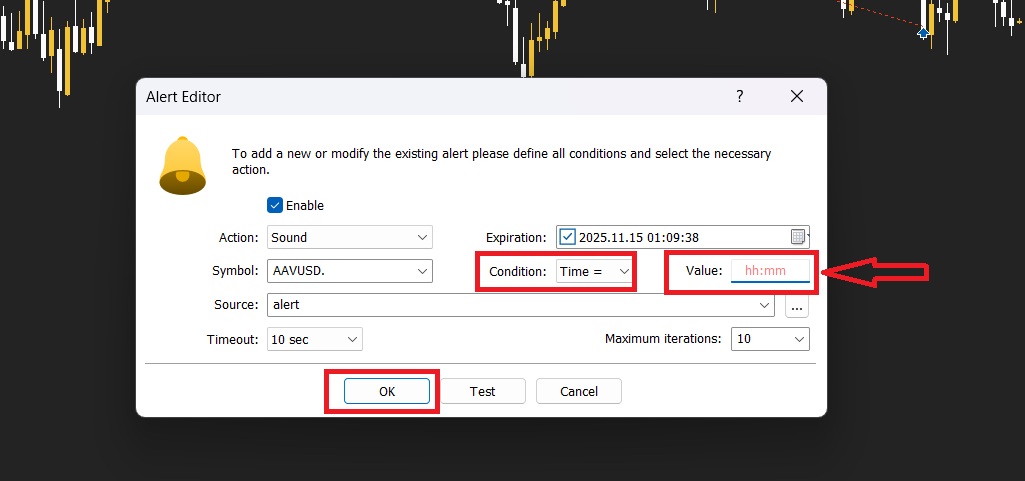 تنظیم ساعت متاتریدر