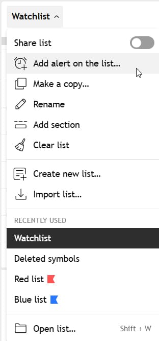 tradingview watchlist